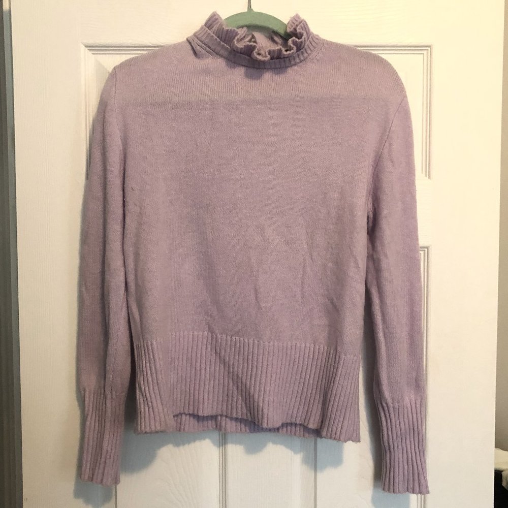 J. Crew Wool-blend Ruffle-Neck Lilac Sweater